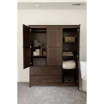 Grain Wood Furniture Shaker 3-Door Wardrobe, Solid Wood with Expresso Finish