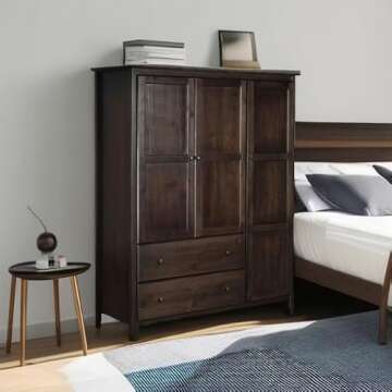 Grain Wood Furniture Shaker 3-Door Wardrobe, Solid Wood with Expresso Finish