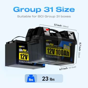 Wattcycle 12V 100Ah LiFePO4 Lithium Battery, BCI Group 31,Deep Cycle Up to 15000 Cycles, 110A BMS, Low Temperature Protection, 10 Years Lifespan, Perfect for RV/Home Energy Storage