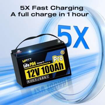 Wattcycle 12V 100Ah LiFePO4 Lithium Battery, BCI Group 31,Deep Cycle Up to 15000 Cycles, 110A BMS, Low Temperature Protection, 10 Years Lifespan, Perfect for RV/Home Energy Storage