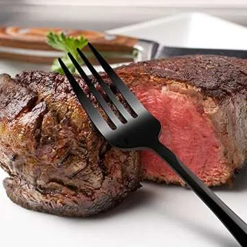 Black Silverware Set Stainless Steel, 40 Pieces Utensil Serve for 8 Including Fork Spoon and Knife, Mirror Polished Flatware Sets with Gift Package Suit Wedding(Shiny Black)