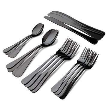Black Silverware Set Stainless Steel, 40 Pieces Utensil Serve for 8 Including Fork Spoon and Knife, Mirror Polished Flatware Sets with Gift Package Suit Wedding(Shiny Black)