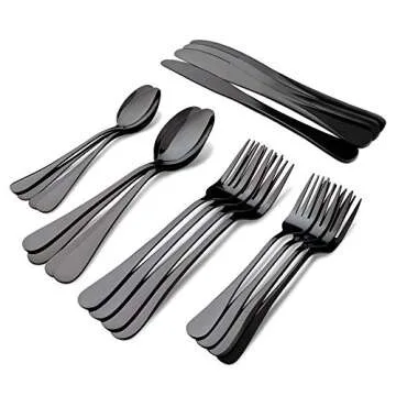 Black Silverware Set Stainless Steel, 40 Pieces Utensil Serve for 8 Including Fork Spoon and Knife, Mirror Polished Flatware Sets with Gift Package Suit Wedding(Shiny Black)