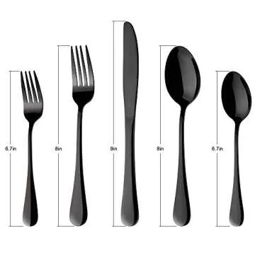 Black Silverware Set Stainless Steel, 40 Pieces Utensil Serve for 8 Including Fork Spoon and Knife, Mirror Polished Flatware Sets with Gift Package Suit Wedding(Shiny Black)