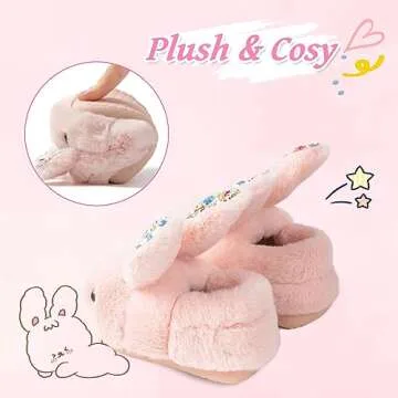 Girls Toddler Slippers Boys House Shoes for Little Kids Cute with Bunny Design Plush Indoor Slippers Non-Slip Pink 6-6.5 Toddler
