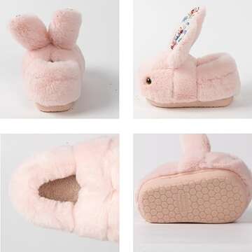 Girls Toddler Slippers Boys House Shoes for Little Kids Cute with Bunny Design Plush Indoor Slippers Non-Slip Pink 6-6.5 Toddler