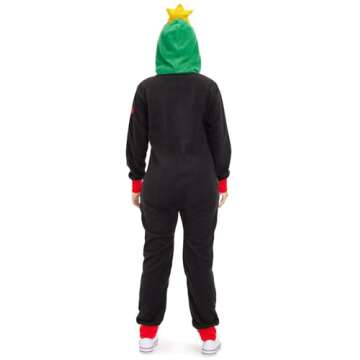 Tipsy Elves Christmas Onesies for Adults - Comfy Unisex Matching Holiday Jumpsuits with Convenient Pockets - Black Christmas Tree Toss Game Christmas Jumpsuit Size Large