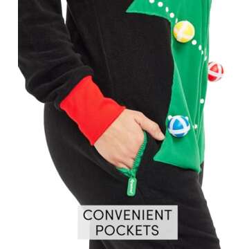 Tipsy Elves Christmas Onesies for Adults - Comfy Unisex Matching Holiday Jumpsuits with Convenient Pockets - Black Christmas Tree Toss Game Christmas Jumpsuit Size Large