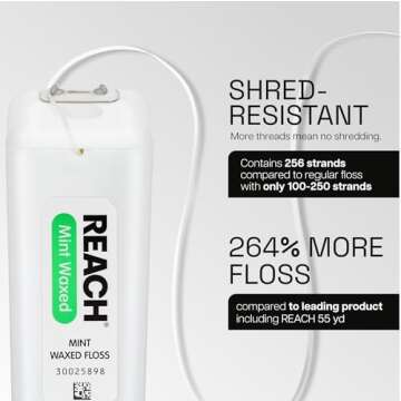 REACH Waxed Dental Floss, Mint, Plaque Remover for Teeth, Shred Resistant, Floss Slides Smoothly, Easy to Use, Waxed, Deep Cleaning Teeth, Oral Care, PFAS Free, for Adults & Kids, 1 Pack, 200 yd