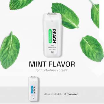 REACH Waxed Dental Floss, Mint, Plaque Remover for Teeth, Shred Resistant, Floss Slides Smoothly, Easy to Use, Waxed, Deep Cleaning Teeth, Oral Care, PFAS Free, for Adults & Kids, 1 Pack, 200 yd