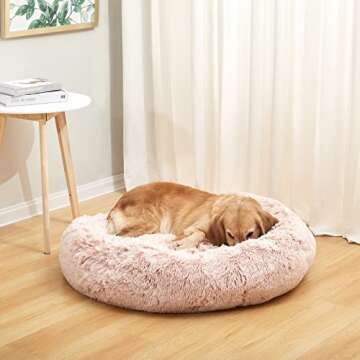 Bedfolks Calming Donut Dog Bed - 36 Inch Plush Anti-Anxiety Pet Bed