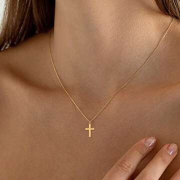 Tewiky Gold Necklace for Women, Dainty Cross Necklaces Simple Plated Y2k Cute Pendant Handmade Women...