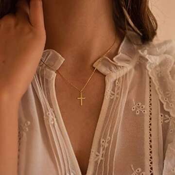 Tewiky Gold Cross Necklace for Women - Dainty Jewelry Gift