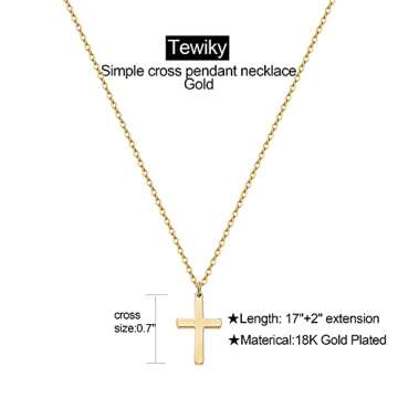Tewiky Gold Cross Necklace for Women - Dainty Jewelry Gift