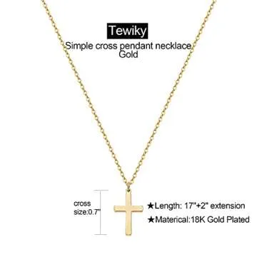 Tewiky Gold Cross Necklace for Women - Dainty Jewelry Gift