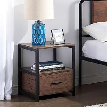 VECELO Nightstand Set of 2 with Drawer, Modern Square End Side Table for Storage Open Shelf in Bedro...