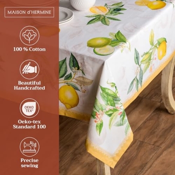 Maison d'Hermine Table Cloth Rectangle 100% Cotton 54 x 72 Inches - Elegant Decorative Tablecover fo...