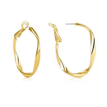 Hoop Earring Set: Thick Gold Oval Teardrop Sensitive Ear Jewelry Pack for Women Fashion Chunky Trend...