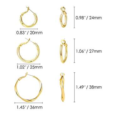 Hoop Earring Set: Thick Gold Oval Teardrop Sensitive Ear Jewelry Pack for Women Fashion Chunky Trendy Simple