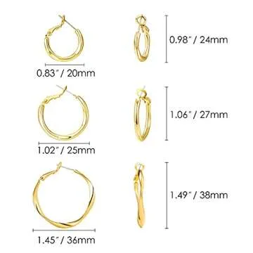 Hoop Earring Set: Thick Gold Oval Teardrop Sensitive Ear Jewelry Pack for Women Fashion Chunky Trendy Simple