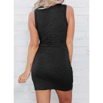 Acelitt Women's Ladies Sexy Sleeveless Hollow Out Twist Front Bodycon Dress Wrap Slim Fit Basic Solid Party Evening Dresses Beach Vacation Cruise Outfits Resort Wear Black S