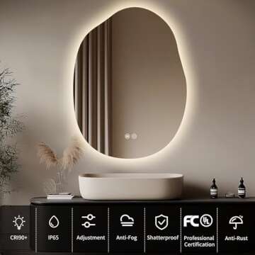 Yoding LED Bathroom Mirror with Lights 24x32, Stepless Dimmable Irregular LED Mirror with 3 Colors, ...