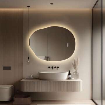 Yoding LED Bathroom Mirror with Lights 24x32, Stepless Dimmable Irregular LED Mirror with 3 Colors, Anti-Fog, Shatter-Proof, Memory, Frameless Makeup Mirror for Bathroom (Horizontal/Vertical)