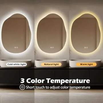 Yoding LED Bathroom Mirror with Lights 24x32, Stepless Dimmable Irregular LED Mirror with 3 Colors, Anti-Fog, Shatter-Proof, Memory, Frameless Makeup Mirror for Bathroom (Horizontal/Vertical)