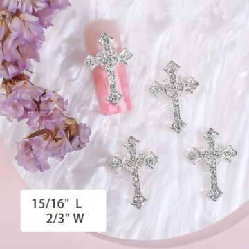 Cagzzee 3D Cross Nail Charms, Silver Crystal Cross Nail Decorations for Nail Art, 10Pcs, Metal Nail ...