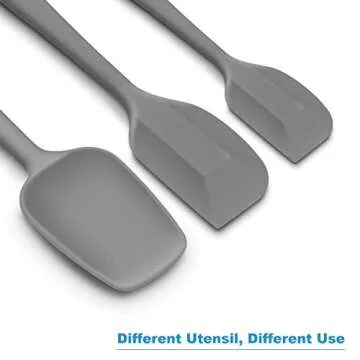 Silicone Spatula 3-piece Set, Ergonomic Handle High Heat-Resistant Spatulas, Non-stick Rubber Spatulas with Stainless Steel Core, Grey