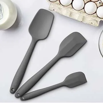 Silicone Spatula 3-piece Set, Ergonomic Handle High Heat-Resistant Spatulas, Non-stick Rubber Spatulas with Stainless Steel Core, Grey