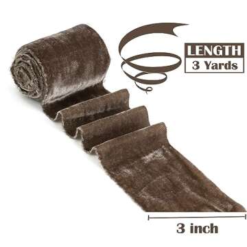 MEEDEE Brown Velvet Ribbon 3 Inch Brown Velvet Ribbon Fringe Velvet Ribbon Raw Edge Silk Velvet Ribb...