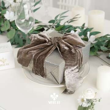 MEEDEE Brown Velvet Ribbon 3 Inch Brown Velvet Ribbon Fringe Velvet Ribbon Raw Edge Silk Velvet Ribbon for Wreaths, Flower Bouquet, Photography, Dress Sash, Baby Shower, Wedding Decor (3 Yards)