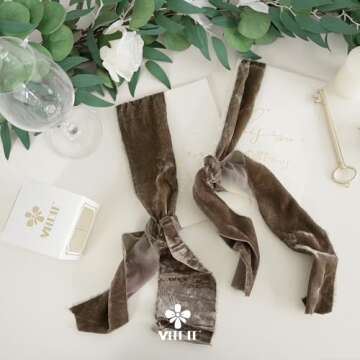 MEEDEE Brown Velvet Ribbon 3 Inch Brown Velvet Ribbon Fringe Velvet Ribbon Raw Edge Silk Velvet Ribbon for Wreaths, Flower Bouquet, Photography, Dress Sash, Baby Shower, Wedding Decor (3 Yards)