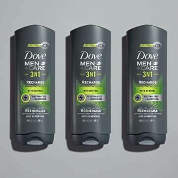 DOVE MEN + CARE Post-Workout Body Wash 3N1 Recharge 4 Count For Men With Menthol, 18 oz
