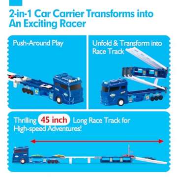 hahaland Toys for 2 Year Old Boy Birthday Gift - 2 in 1 Car Carrier Transforms into Race Tracks with...