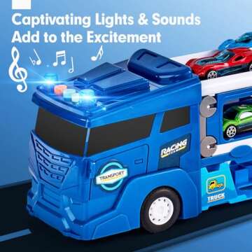 hahaland Toys for 2 Year Old Boy Birthday Gift - 2 in 1 Car Carrier Transforms into Race Tracks with Dual Launcher Toys for Ages 2-4 Boys - 2-5 Year Old Boy Birthday Gift