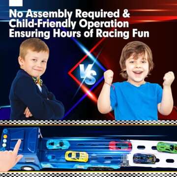 hahaland Toys for 2 Year Old Boy Birthday Gift - 2 in 1 Car Carrier Transforms into Race Tracks with Dual Launcher Toys for Ages 2-4 Boys - 2-5 Year Old Boy Birthday Gift
