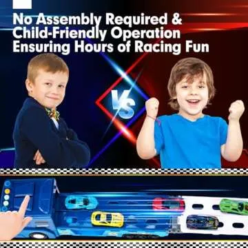 hahaland Toys for 2 Year Old Boy Birthday Gift - 2 in 1 Car Carrier Transforms into Race Tracks with Dual Launcher Toys for Ages 2-4 Boys - 2-5 Year Old Boy Birthday Gift