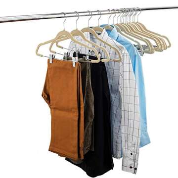 Zober Velvet Hangers with Clips - Pack of 20 Metal Clip Hangers for Pants - Notched Ivory Velvet Skirt Hangers for Pants, Skirts, Suits, Dresses & Shirts w/ 360 Degree Hook - Non Slip Felt Hangers