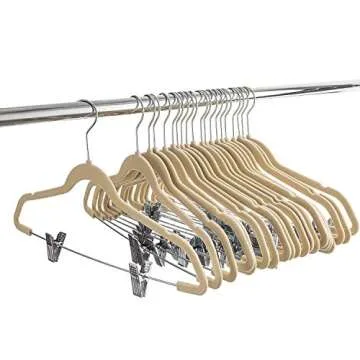Zober Velvet Hangers with Clips - Pack of 20 Metal Clip Hangers for Pants - Notched Ivory Velvet Skirt Hangers for Pants, Skirts, Suits, Dresses & Shirts w/ 360 Degree Hook - Non Slip Felt Hangers