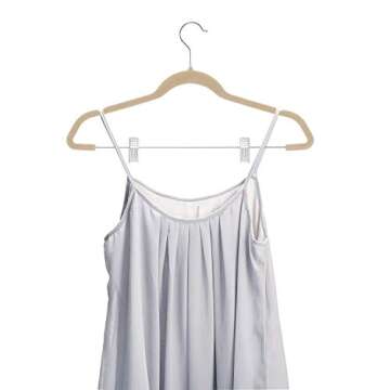 Zober Velvet Hangers with Clips - Pack of 20 Metal Clip Hangers for Pants - Notched Ivory Velvet Skirt Hangers for Pants, Skirts, Suits, Dresses & Shirts w/ 360 Degree Hook - Non Slip Felt Hangers