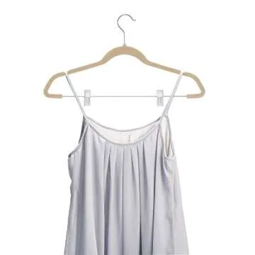 Zober Velvet Hangers with Clips - Pack of 20 Metal Clip Hangers for Pants - Notched Ivory Velvet Skirt Hangers for Pants, Skirts, Suits, Dresses & Shirts w/ 360 Degree Hook - Non Slip Felt Hangers
