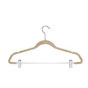 Zober Velvet Hangers with Clips - Pack of 20 Metal Clip Hangers for Pants - Notched Ivory Velvet Skirt Hangers for Pants, Skirts, Suits, Dresses & Shirts w/ 360 Degree Hook - Non Slip Felt Hangers