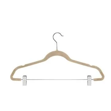 Zober Velvet Hangers with Clips - Pack of 20 Metal Clip Hangers for Pants - Notched Ivory Velvet Skirt Hangers for Pants, Skirts, Suits, Dresses & Shirts w/ 360 Degree Hook - Non Slip Felt Hangers