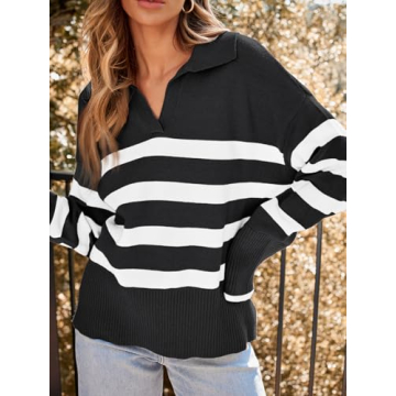 LILLUSORY Oversized Striped Sweater for Trendy Women