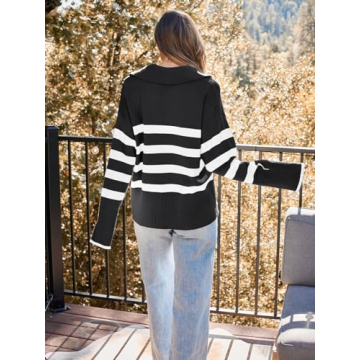 LILLUSORY Oversized Striped Sweater for Trendy Women
