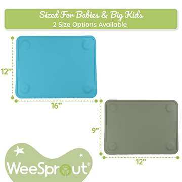 WeeSprout Silicone Suction Placemats for Babies, Toddlers & Kids, Durable Food Grade Silicone with Non-Slip Suction, Raised Edges Contain Mess, Dishwasher Safe, for Dining Table & Restaurants, 2 Pack