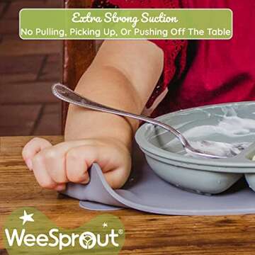 WeeSprout Silicone Suction Placemats for Babies, Toddlers & Kids, Durable Food Grade Silicone with Non-Slip Suction, Raised Edges Contain Mess, Dishwasher Safe, for Dining Table & Restaurants, 2 Pack