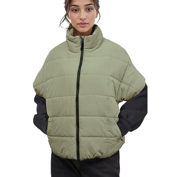 Waitfairy Women's Winter Vest Lightweight Cap Sleeve Warm Outerwear Puffer Vest Padded Gilet Basil S